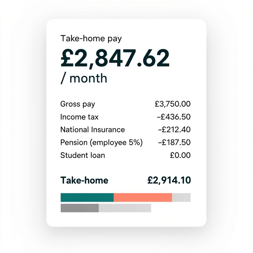 Paycheck Planner Pro results breakdown showing take-home pay, income tax, NI and pension.